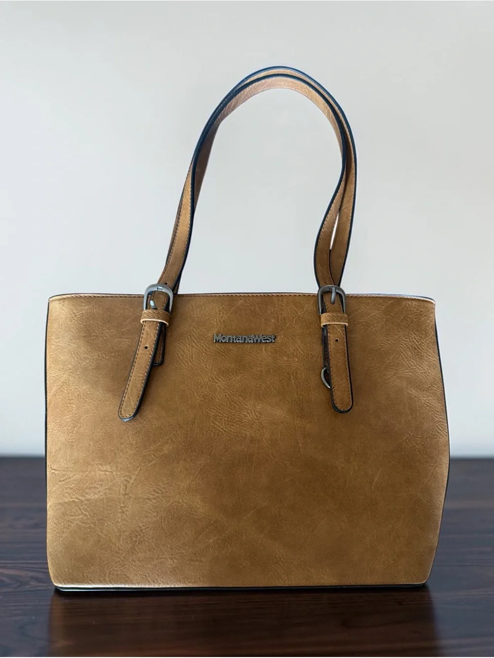 Montana West Cognac Faux Leather Satchel with Adjustable Straps